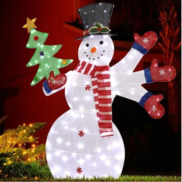 Lighted Snowman Christmas Decoration – Pre - Lit 2D Snowman with 170 Warm White LED Lights for Indoor & Outdoor Display - Knack'd Up