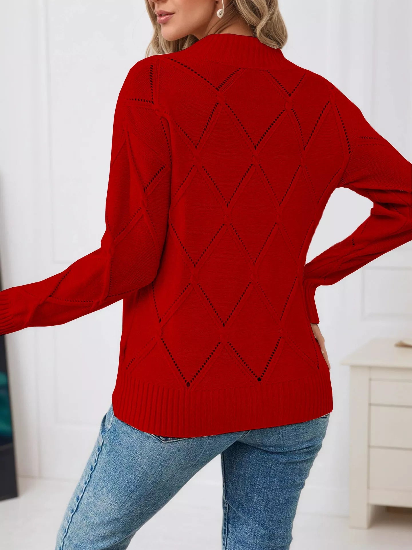 Long Sleeve Diamond Eyelet Knit Top - Knack'd Up