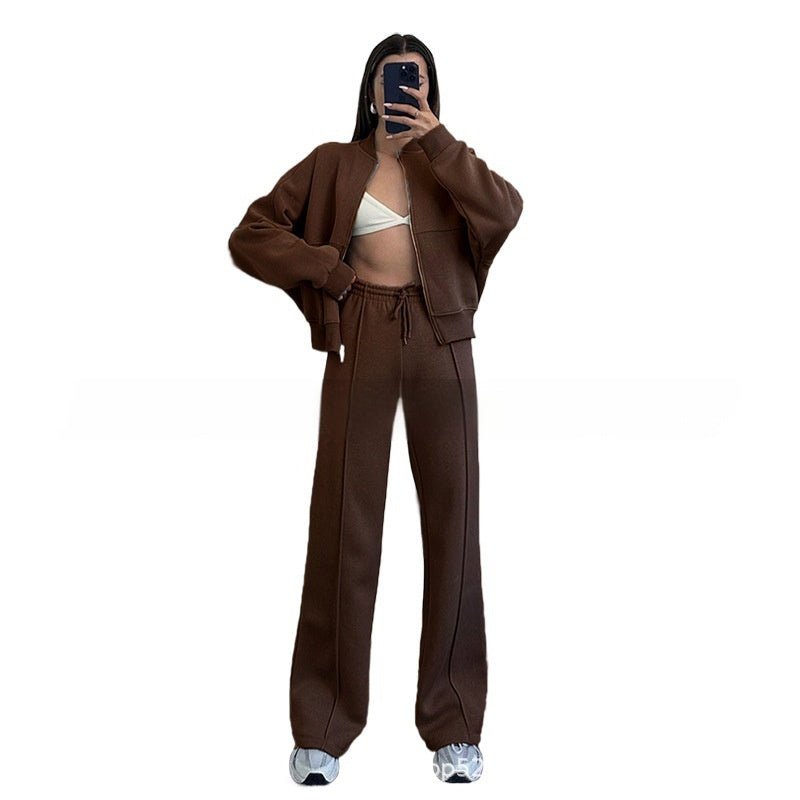 Luxe Lounge Zip Set – Two - Piece Relaxed Tracksuit with Wide - Leg Pants - Knack'd Up