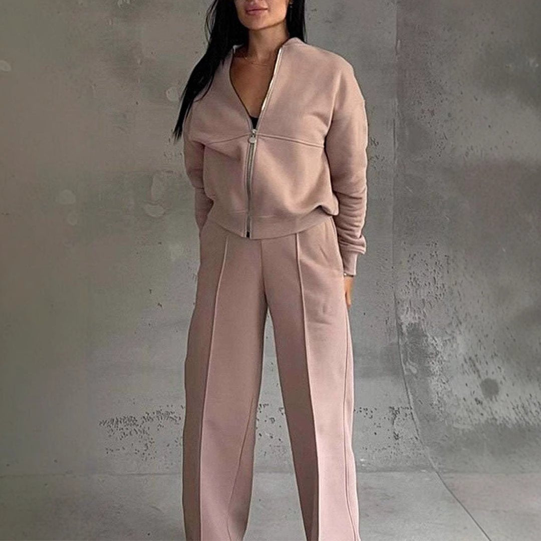 Luxe Lounge Zip Set – Two - Piece Relaxed Tracksuit with Wide - Leg Pants - Knack'd Up