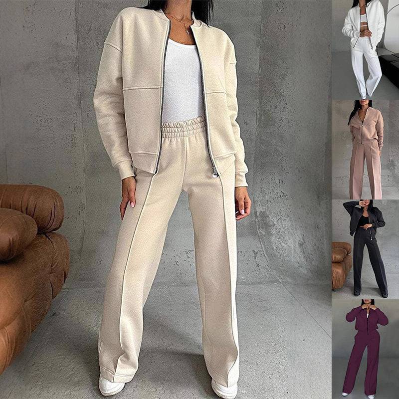 Luxe Lounge Zip Set – Two - Piece Relaxed Tracksuit with Wide - Leg Pants - Knack'd Up