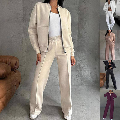 Luxe Lounge Zip Set – Two - Piece Relaxed Tracksuit with Wide - Leg Pants - Knack'd Up