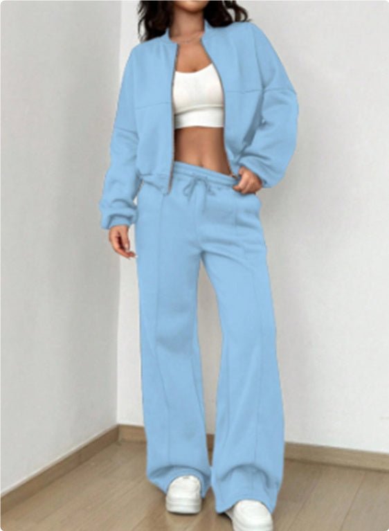 Luxe Lounge Zip Set – Two - Piece Relaxed Tracksuit with Wide - Leg Pants - Knack'd Up