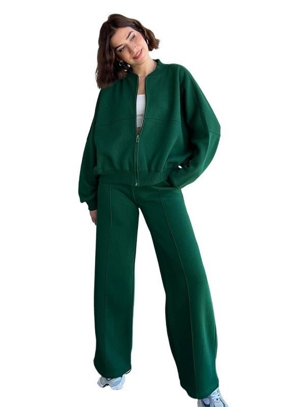 Luxe Lounge Zip Set – Two - Piece Relaxed Tracksuit with Wide - Leg Pants - Knack'd Up