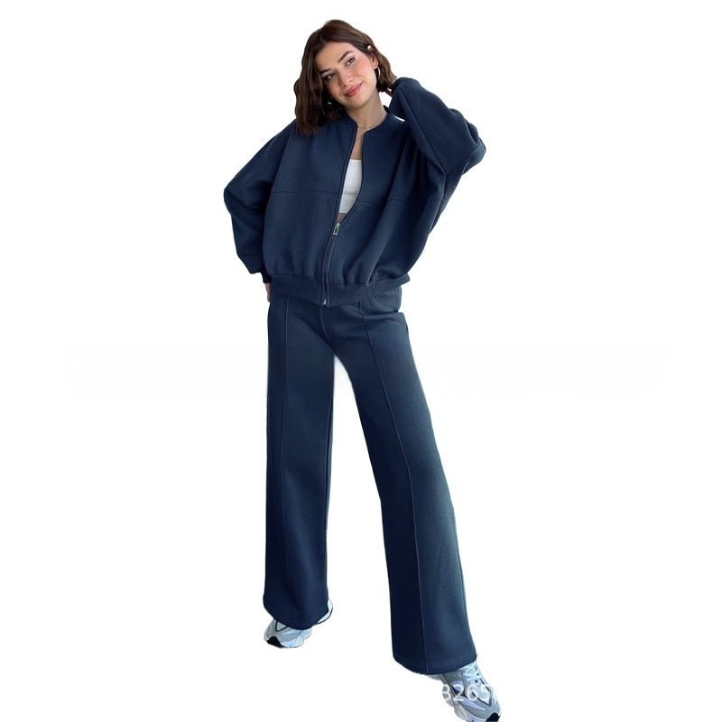 Luxe Lounge Zip Set – Two - Piece Relaxed Tracksuit with Wide - Leg Pants - Knack'd Up
