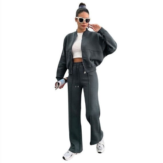Luxe Lounge Zip Set – Two - Piece Relaxed Tracksuit with Wide - Leg Pants - Knack'd Up