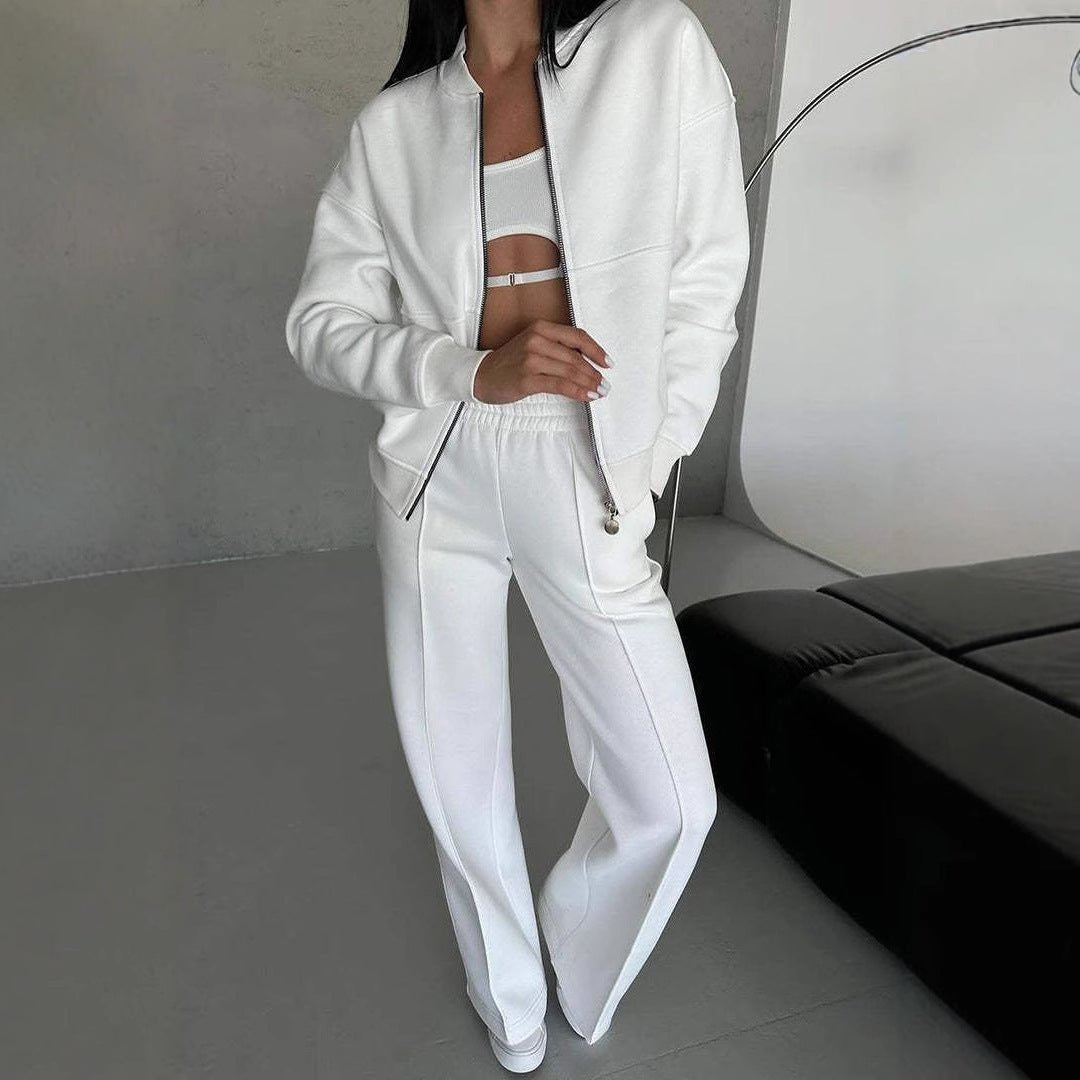 Luxe Lounge Zip Set – Two - Piece Relaxed Tracksuit with Wide - Leg Pants - Knack'd Up