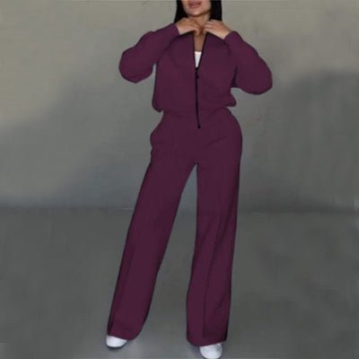 Luxe Lounge Zip Set – Two - Piece Relaxed Tracksuit with Wide - Leg Pants - Knack'd Up