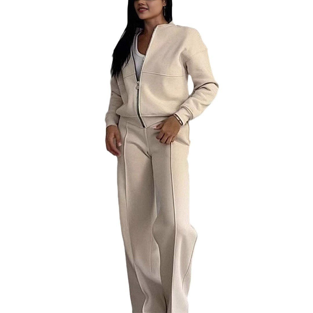 Luxe Lounge Zip Set – Two - Piece Relaxed Tracksuit with Wide - Leg Pants - Knack'd Up