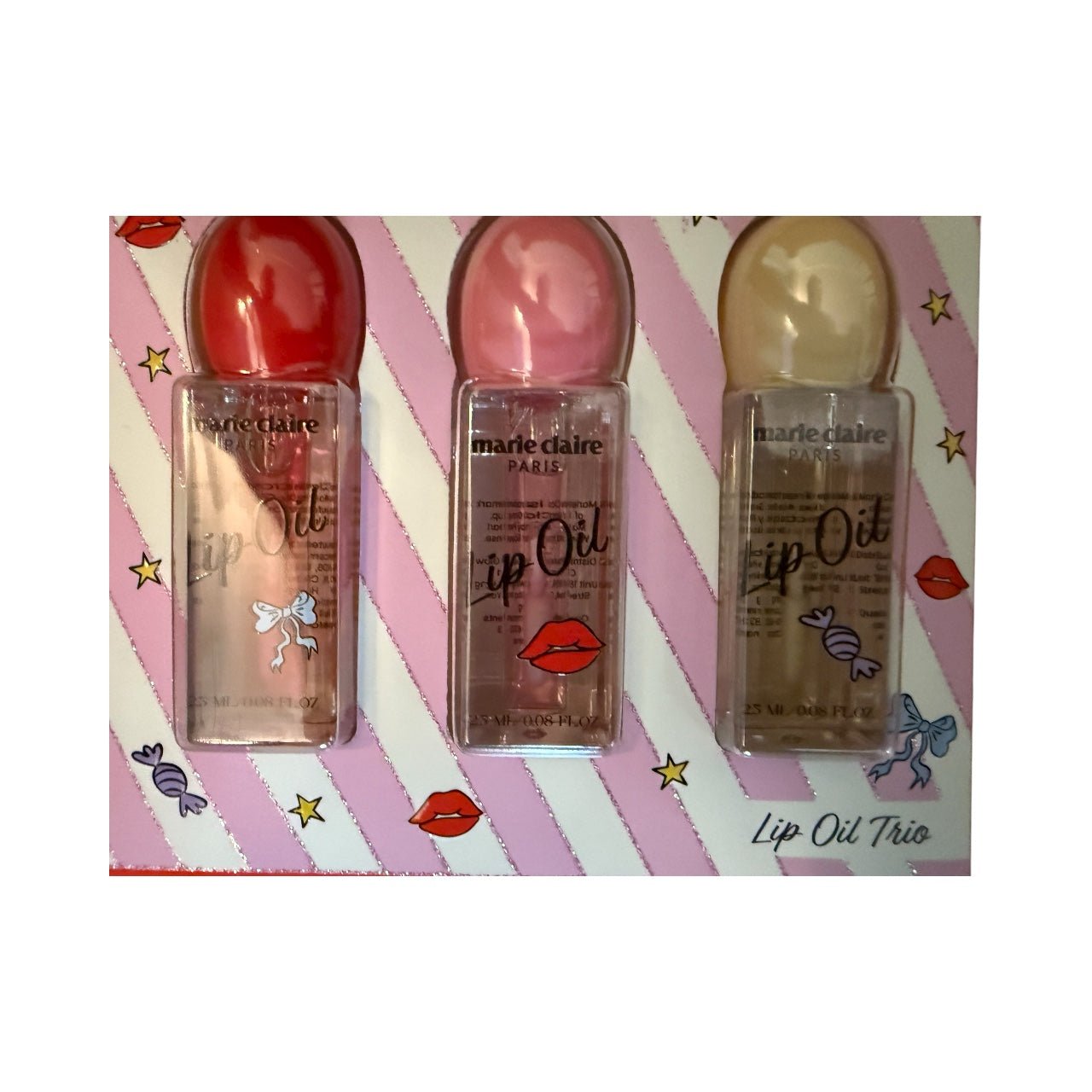 Marie Claire Charm Lips Lip Oil Trio – Hydrating & Glossy Lip Oil Set | Nourishing Shine with Sweet Candy Scent - Knack'd Up