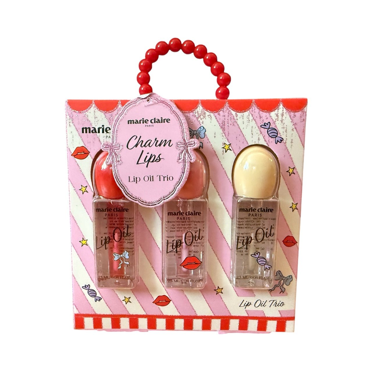 Marie Claire Charm Lips Lip Oil Trio – Hydrating & Glossy Lip Oil Set | Nourishing Shine with Sweet Candy Scent - Knack'd Up