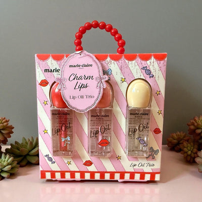 Marie Claire Charm Lips Lip Oil Trio – Hydrating & Glossy Lip Oil Set | Nourishing Shine with Sweet Candy Scent - Knack'd Up