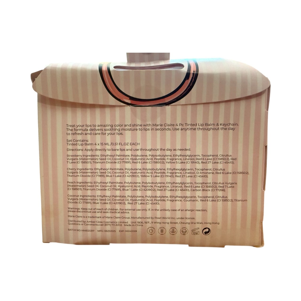 Marie Claire Sweet Smooches 4 - Piece Tinted Lip Balm Set with Keychain – Hydrating Lip Care Gift Set Infused with Hyaluronic Acid & Peptides - Knack'd Up