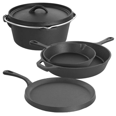 MegaChef Pre - Seasoned Cast Iron 5 - Piece Kitchen Cookware Set, Pots and Pans - Knack'd Up