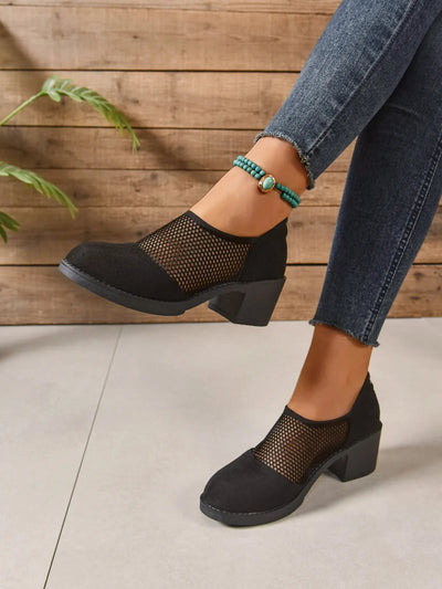 Mesh Panel Block Heel Pumps - Knack'd Up