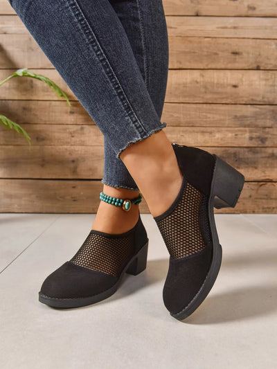 Mesh Panel Block Heel Pumps - Knack'd Up
