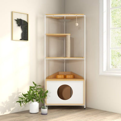 Modern Cat Apartment with Feeding Station & Climbing Platform – Multi - Level Cat Tower for Play, Rest & Mealtime - Knack'd Up