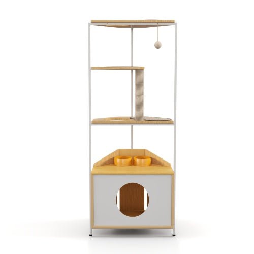 Modern Cat Apartment with Feeding Station & Climbing Platform – Multi - Level Cat Tower for Play, Rest & Mealtime - Knack'd Up