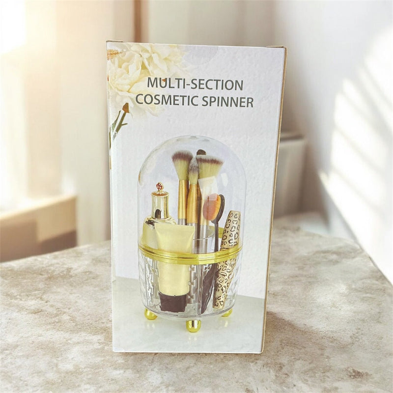 Multi-Section Cosmetic Spinner – 360° Rotating Makeup Organizer with Dust-Proof Dome Cover