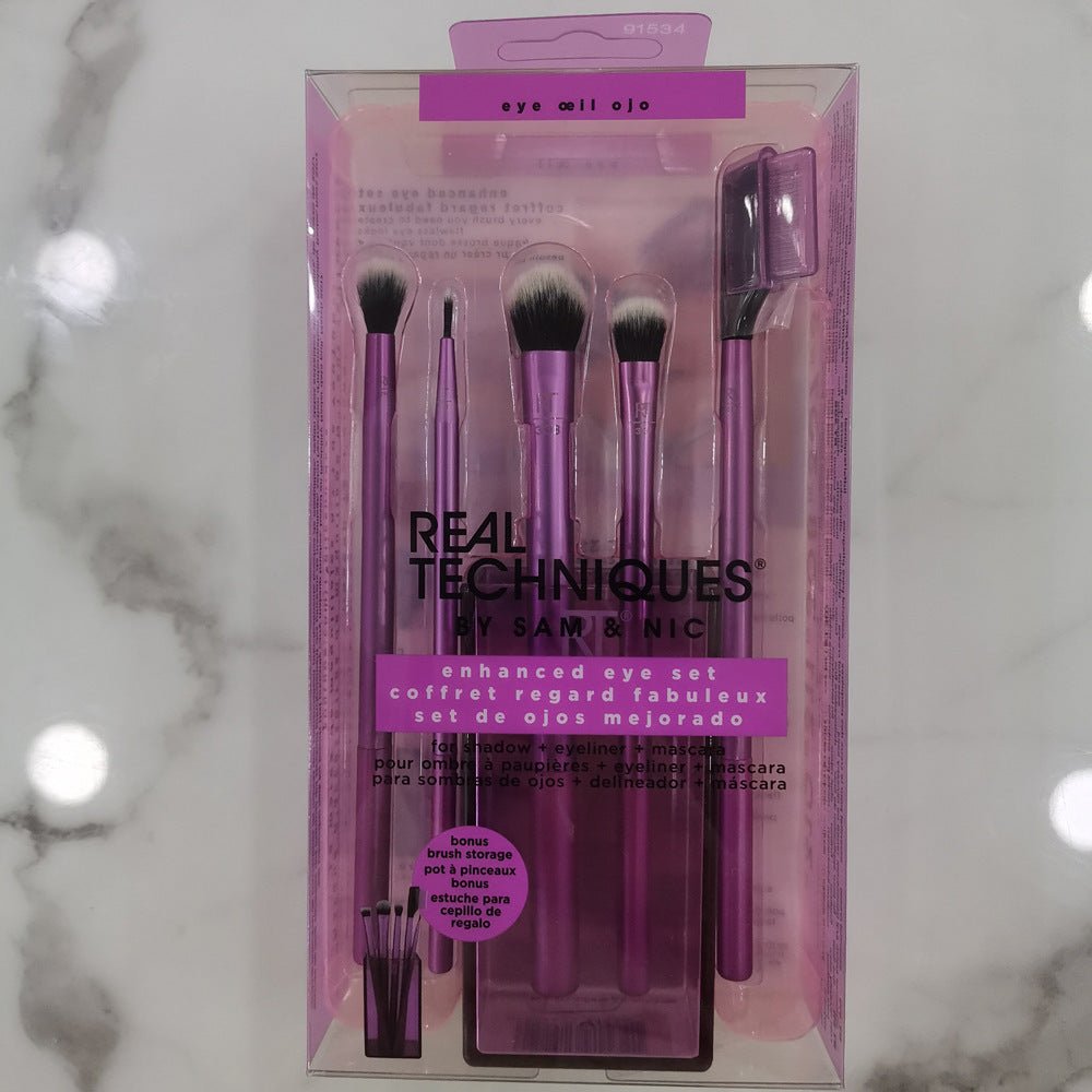 New REAL T Makeup Brush Set (5pcs) – Professional Makeup Tools for Face, Eyes & Cheeks - Knack'd Up