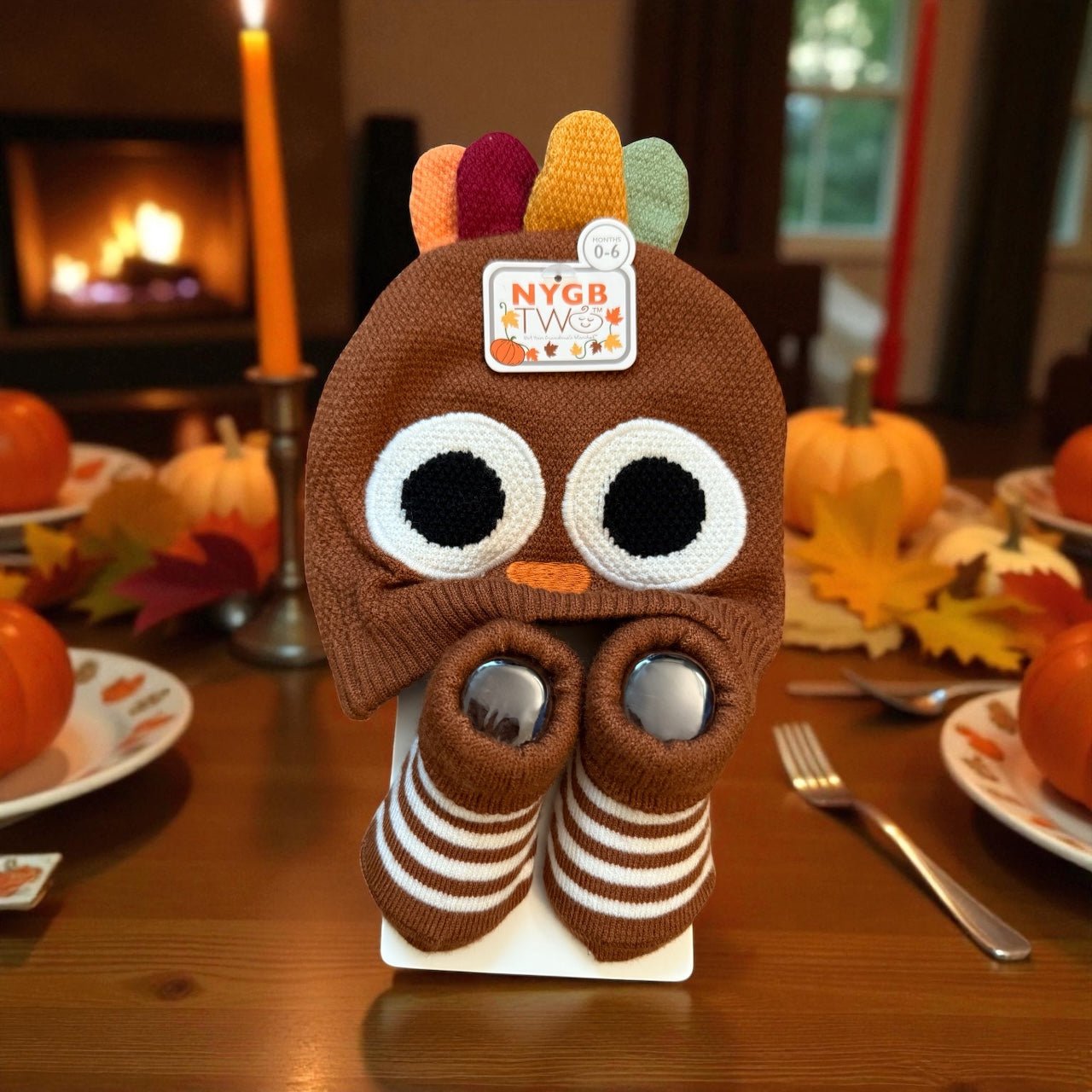 NYGB Two Baby Turkey Hat & Booties Set – Adorable Fall & Thanksgiving Outfit for Newborns (0–6 Months) - Knack'd Up