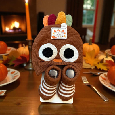 NYGB Two Baby Turkey Hat & Booties Set – Adorable Fall & Thanksgiving Outfit for Newborns (0–6 Months) - Knack'd Up