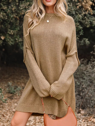 Oversize Drop Shoulder Slouchy Sweater Dress - Knack'd Up