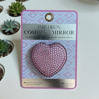 Paris Hilton Compact Heart Mirror – Double - Sided Rhinestone Makeup Mirror with Magnified View for Touch - Ups & Travel - Knack'd Up