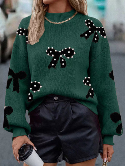 Pearl Bow - Embellished Long Sleeve Sweater - Knack'd Up