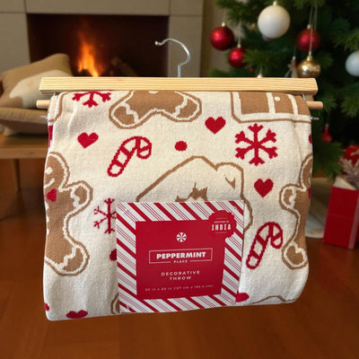 Peppermint Place Gingerbread Decorative Throw Blanket – Cozy Christmas Candy Cane Holiday Throw (50” x 60”) - Knack'd Up