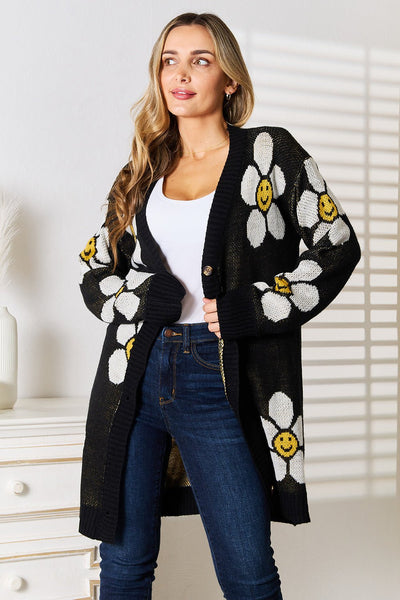 Perfee Floral Button Down Longline Cardigan - Knack'd Up
