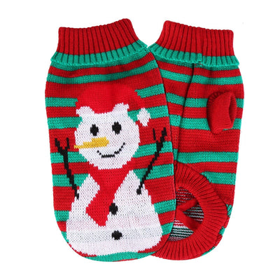 Pet Christmas Turtleneck Sweater – Snowman & Striped Holiday Knitwear for Cats & Small Dogs - Knack'd Up