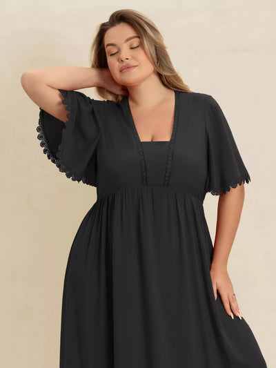 Plus Size Boho Ruffled Maxi Dress with Flutter Sleeves - Knack'd Up