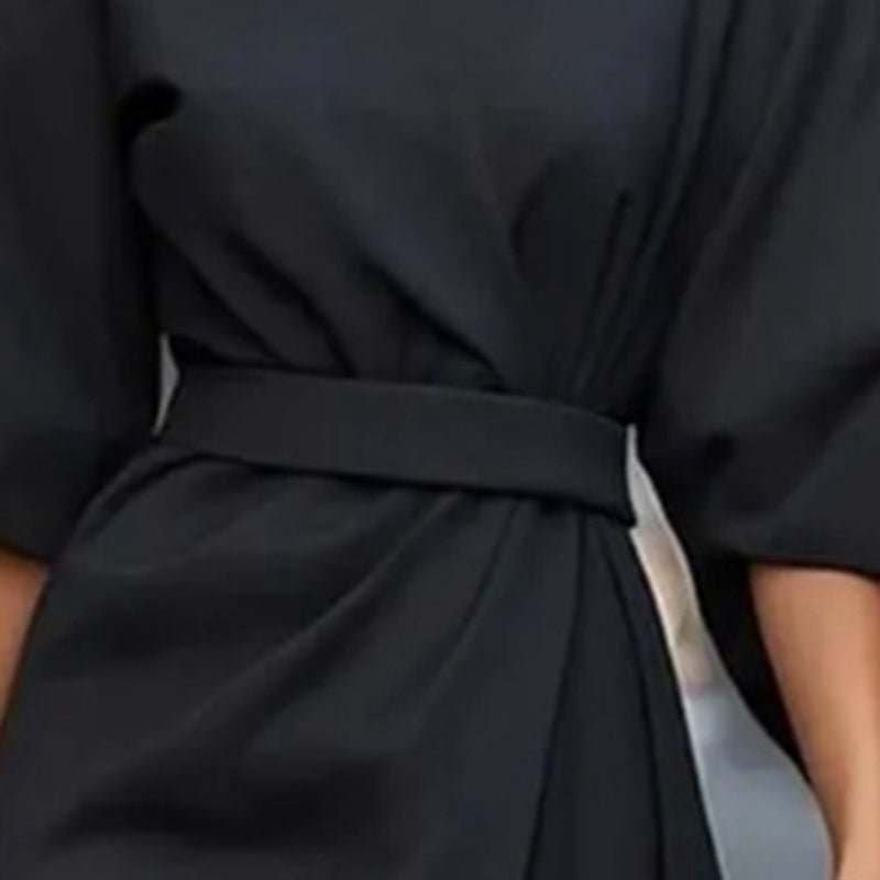 Plus Size Elegant Pleated Maxi Dress – Waist - Defining Round Neck Mid - Sleeve Formal Dress for Office, Party & Wedding Guest - Knack'd Up