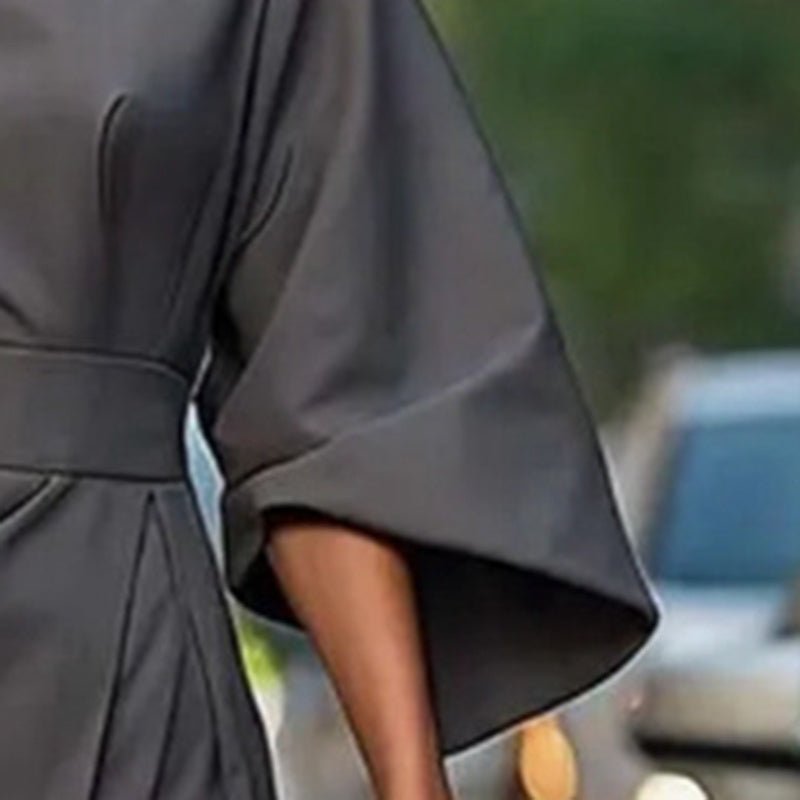 Plus Size Elegant Pleated Maxi Dress – Waist - Defining Round Neck Mid - Sleeve Formal Dress for Office, Party & Wedding Guest - Knack'd Up