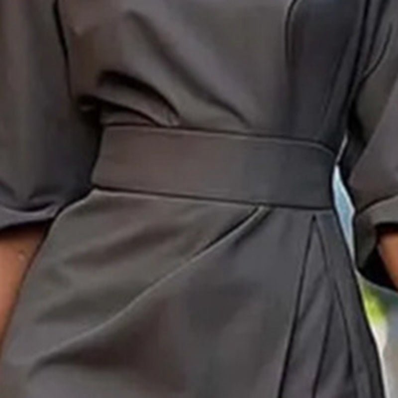 Plus Size Elegant Pleated Maxi Dress – Waist - Defining Round Neck Mid - Sleeve Formal Dress for Office, Party & Wedding Guest - Knack'd Up