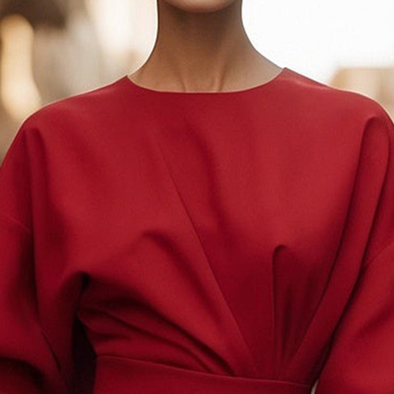 Plus Size Elegant Pleated Maxi Dress – Waist - Defining Round Neck Mid - Sleeve Formal Dress for Office, Party & Wedding Guest - Knack'd Up