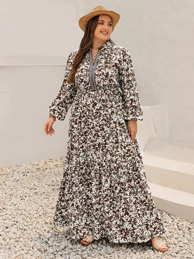 Plus Size Floral Print Long Sleeve Maxi Dress - Knack'd Up