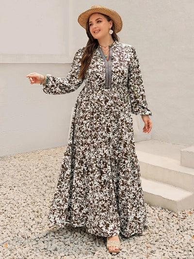 Plus Size Floral Print Long Sleeve Maxi Dress - Knack'd Up