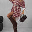 Plus Size Plaid Long Sleeve Mini Shirt Dress - Knack'd Up