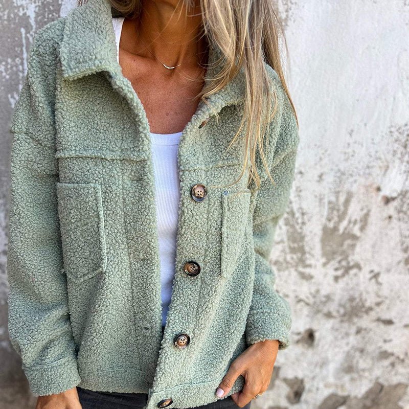 Plus Size Women’s Sherpa Fleece Jacket – Long Sleeve Lapel Coat with Pockets - Knack'd Up