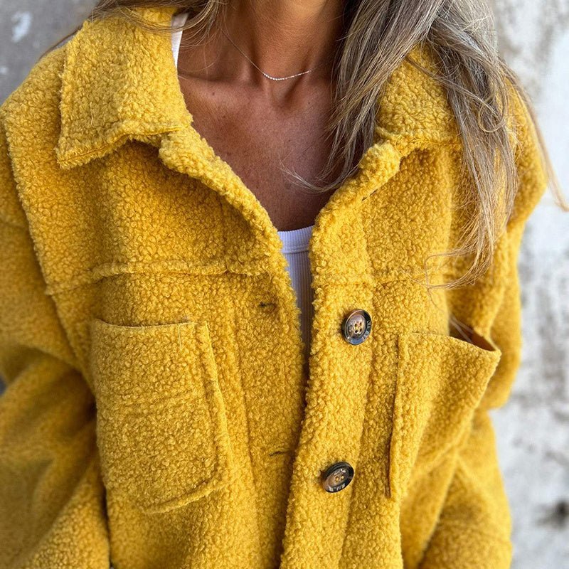 Plus Size Women’s Sherpa Fleece Jacket – Long Sleeve Lapel Coat with Pockets - Knack'd Up