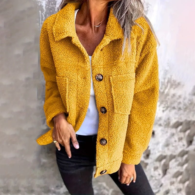 Plus Size Women’s Sherpa Fleece Jacket – Long Sleeve Lapel Coat with Pockets - Knack'd Up