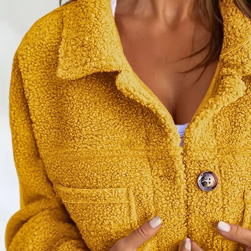 Plus Size Women’s Sherpa Fleece Jacket – Long Sleeve Lapel Coat with Pockets - Knack'd Up