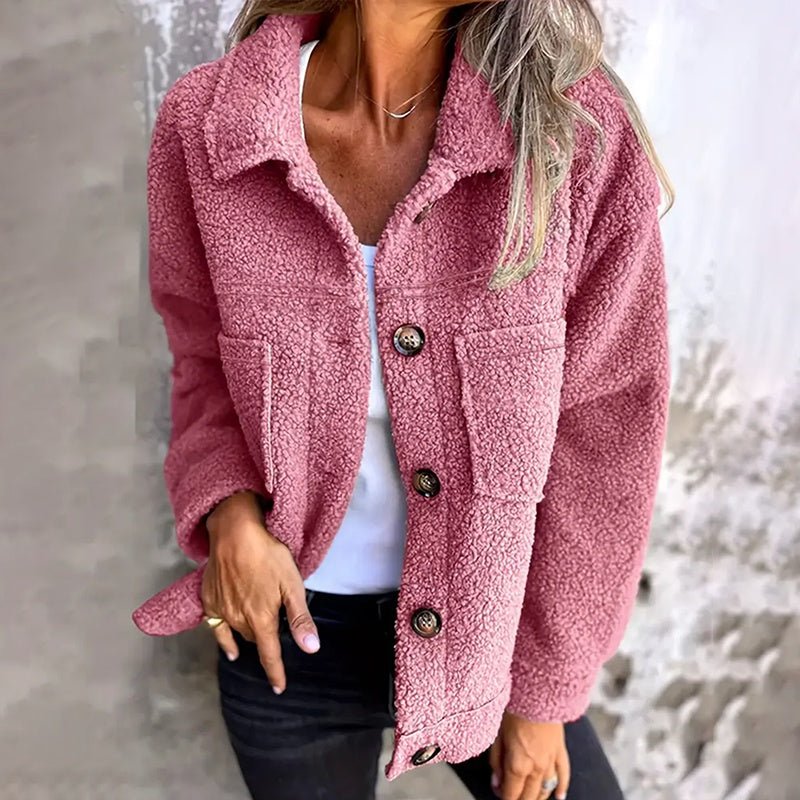 Plus Size Women’s Sherpa Fleece Jacket – Long Sleeve Lapel Coat with Pockets - Knack'd Up