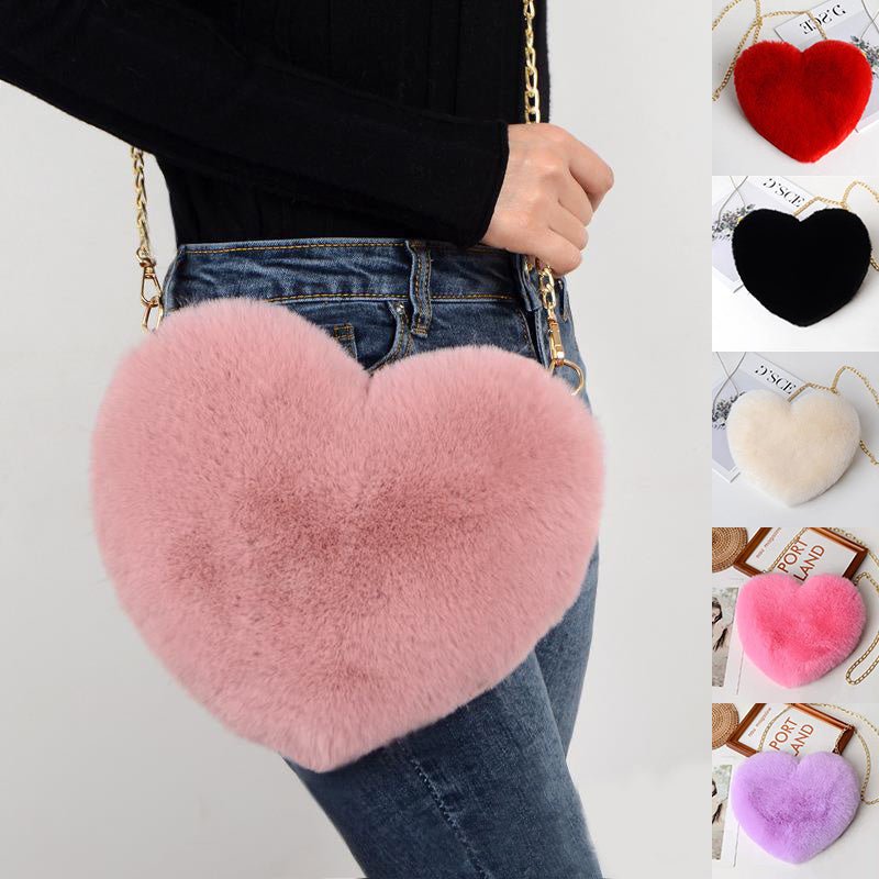Plush Love Chain Shoulder Bag – Heart - Shaped Valentine’s Day Handbag for Women - Knack'd Up