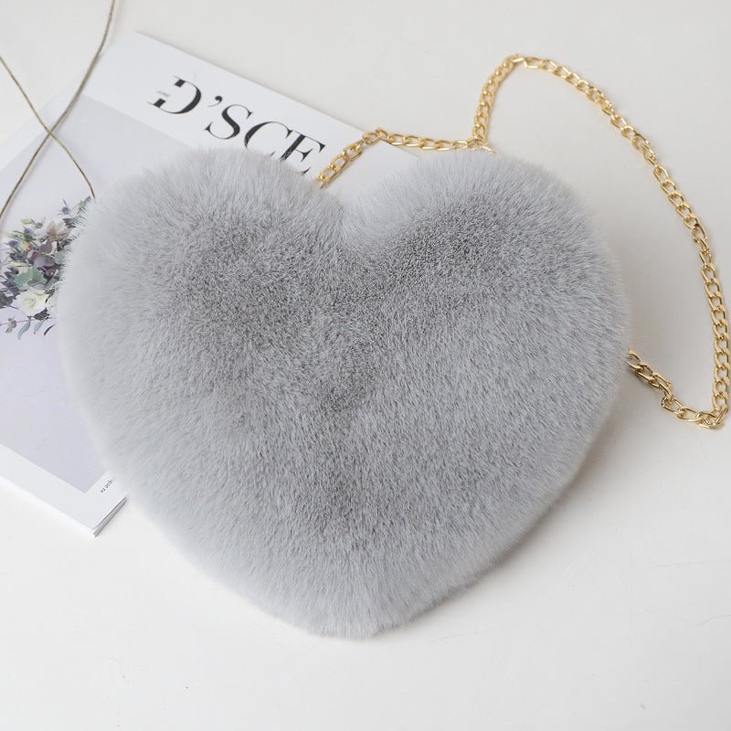 Plush Love Chain Shoulder Bag – Heart - Shaped Valentine’s Day Handbag for Women - Knack'd Up