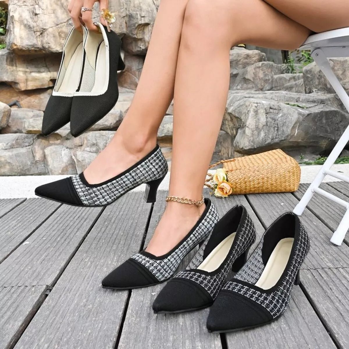 Point Toe Block Heels Pumps - Knack'd Up