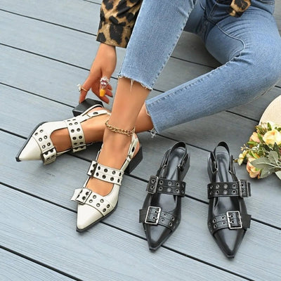 Point Toe Block Heels Slingback Pumps - Knack'd Up