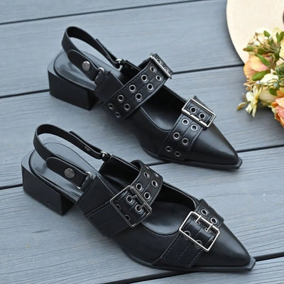 Point Toe Block Heels Slingback Pumps - Knack'd Up